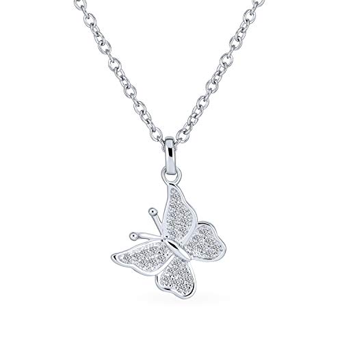 Collier petite taille zircone cubique micro pave CZ pendentif papillon argent femme