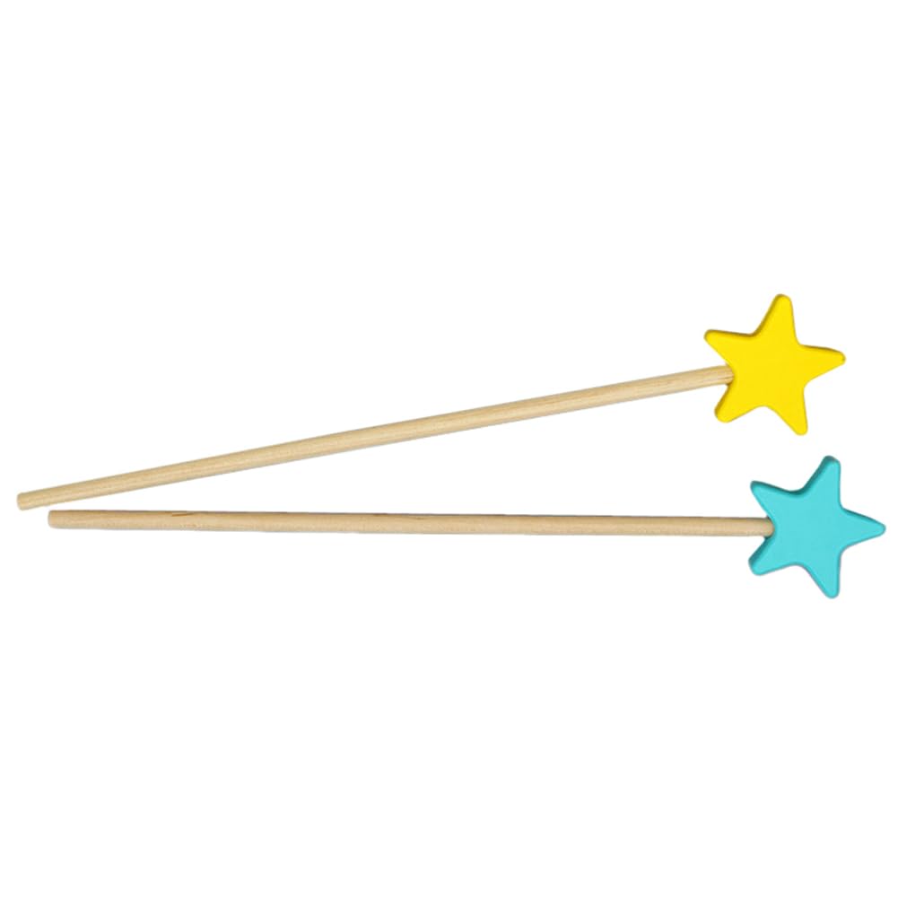 2 Pieces Wooden Star Fairy Wands Luxury Wooden Fairy Wand Stick Wooden Craft Wands DIY Fairy Wands for DIY Handmade Christmas Halloween Party Cosplay, 13.8 Inches, Blue, Yellow