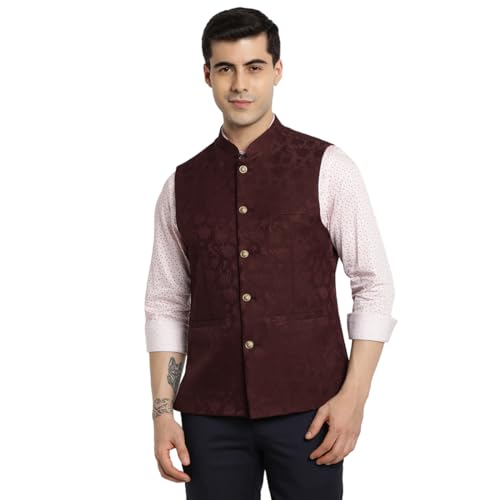 Veste Nehru marron homme en poly-viscose idéale pour les mariages