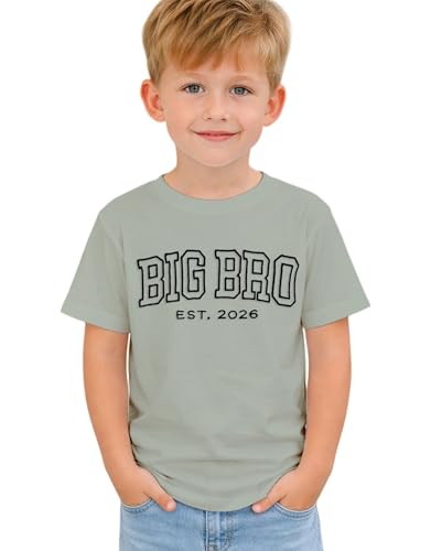 SANIXJOO Big Brother Shirt for Toddler Promoted to Best Big Brother Announcement Baby Boys Summer Short Sleeve Clothes(Sage Green 6-7Years)