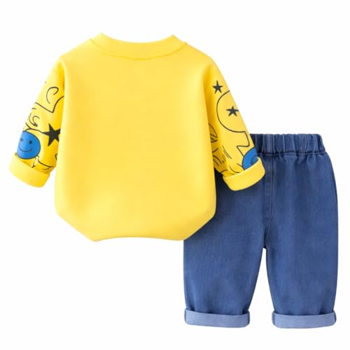 Image of Unisex Kids Cotton T-shirt and Denim Pant Set Comfort Fit all Season for Boys and Girls 1 to 8 years (Yellow, 3-4 Years)