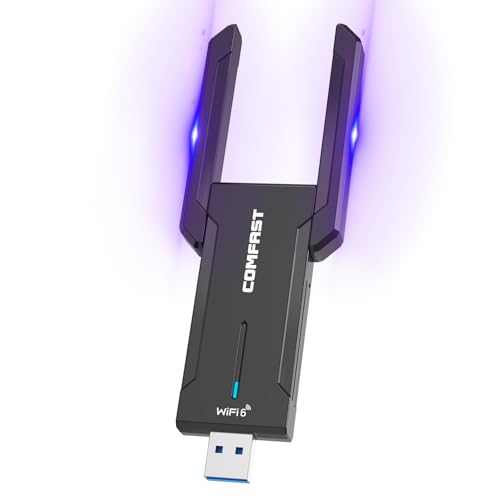 COMFAST Clé WiFi Puissante, WiFi 6E Clé WiFi pour PC AX5400 Mbps Tri-Bande 6GHZ / 5GHz / 2,4GHz Adaptateur WiFi USB 3.0, Compatible avec Windows 11/10, WPA3, MU-MIMO