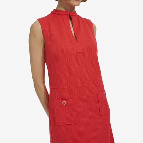 Image of Tommy Hilfiger Women's Sleeveless Split Neck Solid Jacquard Knit Dress