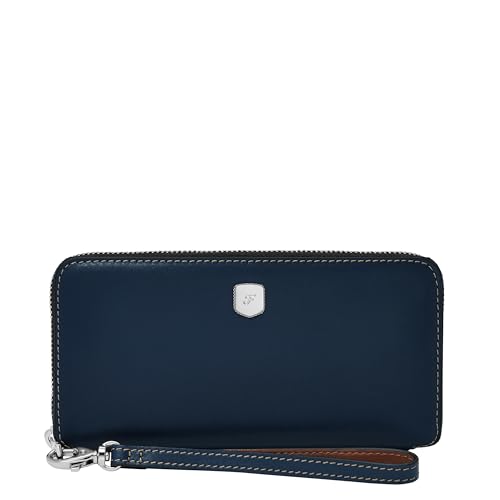 Image of Fossil Women's Wallet, Lennox Leather Zip Around Clutch Wallet for Women, Insignia Blue
