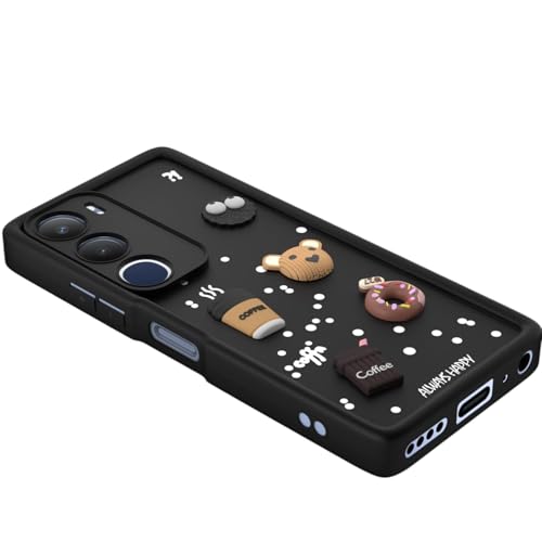 Image of Bintage CASE Cute Fun Taddy Cartoon 3D Ball Bear Milk Cake Coffee Silicon Case Full Body & Camera Protection Back Cover Compatible for Vivo Y19s 4G - Black
