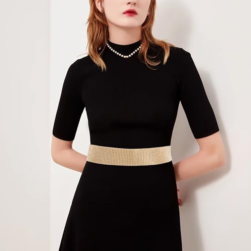 Felite Fnn Women's Glitter Rhinestone Studded Wide Elastic Metal Chain Belt Waist Belt2