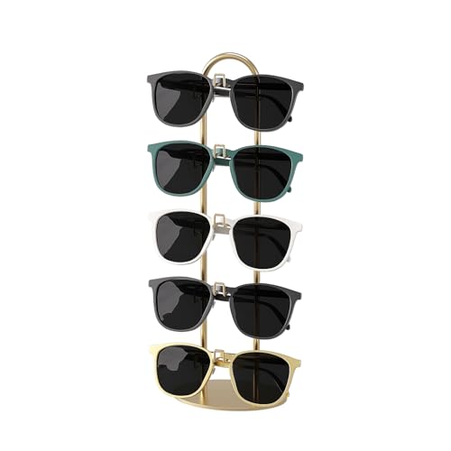 LongMen Metal Sunglass Organizer Glasses Holder Eyeglass Holder Sunglass Storage Eyeglasses Rack Metal Frame for 5 Pairs (1 Gloden)