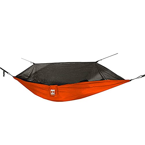 Oak Creek Camping Hammock And Accessories. Complete Package With Mosquito Bug Net, Rain Fly, Tree Straps. Great For Hiking, Backpacking, And Travel. Weighs Only 4 Pounds. Fire Orange And Gray. #TOP2