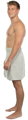 Sansibar Herren Saunakilt Saunasarong S-XXL mit Klettverschluss, Gummizug und Tasche mit gesticktem Säbel Logo 100% Baumwolle Silber/Hellgrau