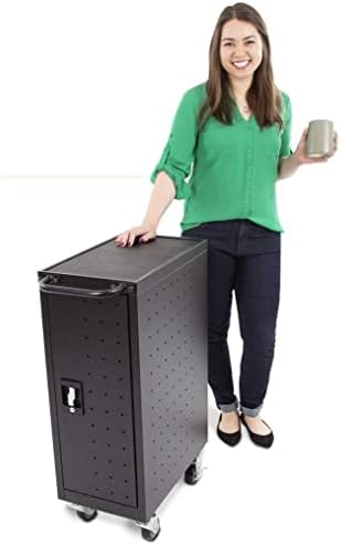 Line Leader Compact Mobile Charging Cart for Chromebooks, Laptops, Tablets and More - Charges and Stores 16 Devices - Includes Power Strip and Locking Cabinet (12.13 in x 23.25 in x 34 in)