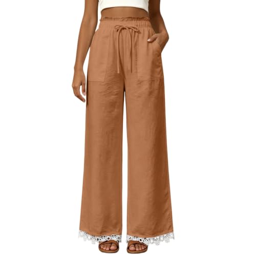 Pantalones de verano para mujer holgados estilo ocio de algodón y lino
