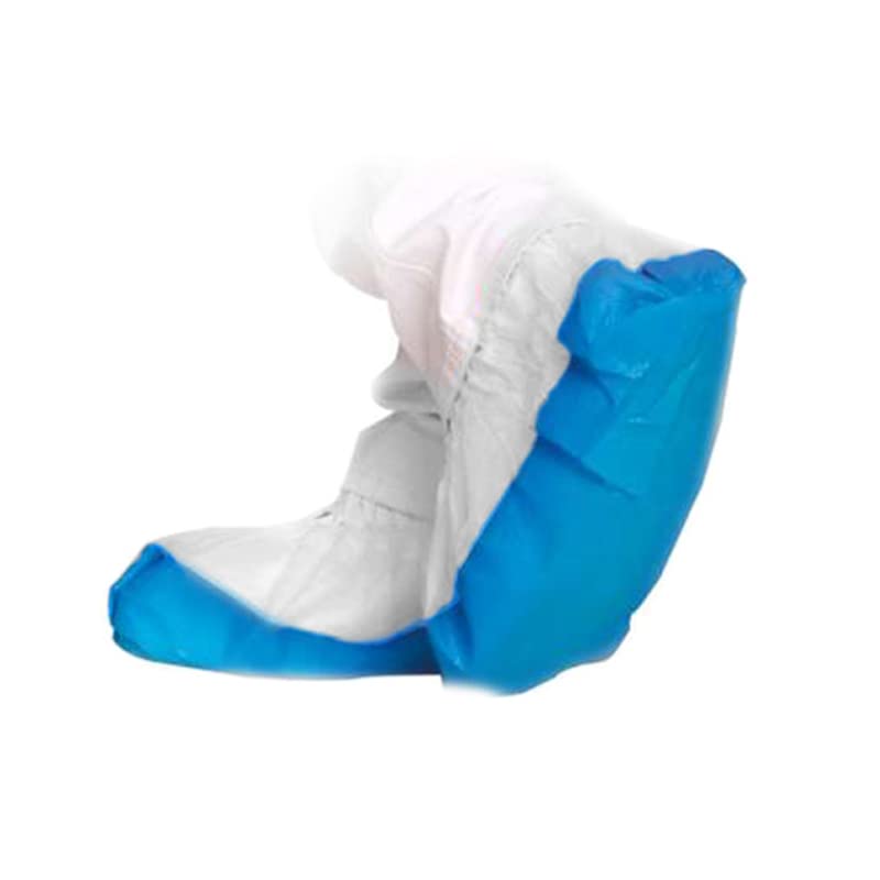 500 cubrezapatos desechables poletileno y polipropileno, azul y blanco, alto riesgo, Hiperlimpieza.