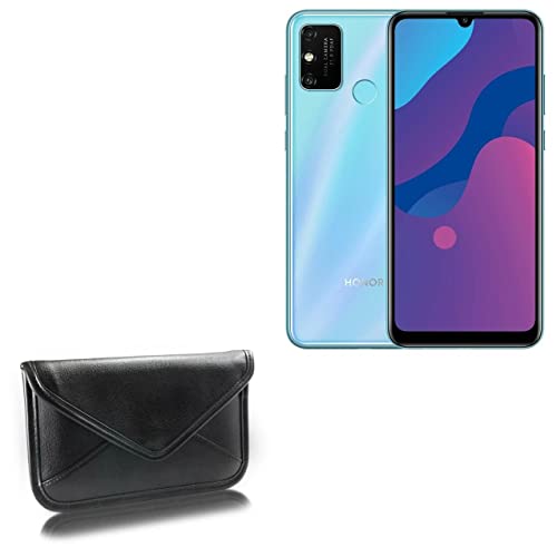 BoxWave Case Compatible with Honor Play 9 - Elite Leather Messenger Pouch, Synthetic Leather Cover Case Envelope Design - Jet Black