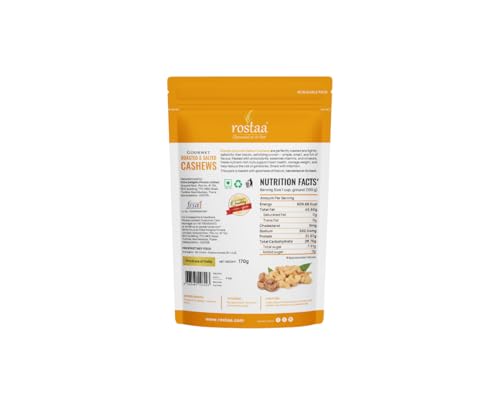Image of Rostaa Gourmet Salted Cashews 170 gms | Sourced from USA | Rich in Healthy Fats & Protein | Loaded with Copper & Magnesium | Premium & 100% Natural