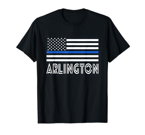 Thin Blue Line Heart Arlington Police Officer American Flag Camiseta