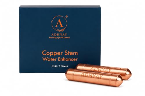 Image of ADHYAY Copper Stem Water Enhancer - 99.9% Pure Unpolished Copper Stick, Lab-Tested Food-Grade | Ayurvedic Tamra Jal Charger for Glass, Bottle, Jug & Mitti Ka Matka | Portable Reusable, 2 Pc