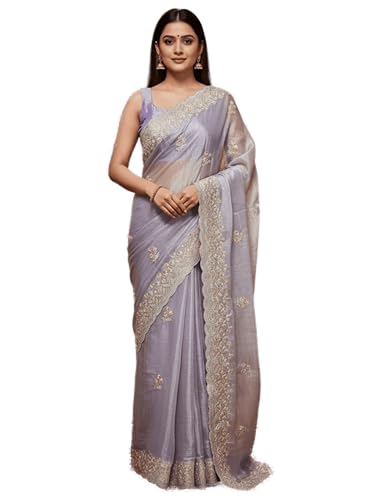 Image of Glory Sarees Women's Organza Chiffon Embroidery Work Scallop Border Saree With Blouse Piece (Chiffon101 Parent)