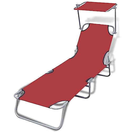 vidaXL Chaise Longue Pliable avec Auvent Rouge Transat Bain Soleil Chilienne