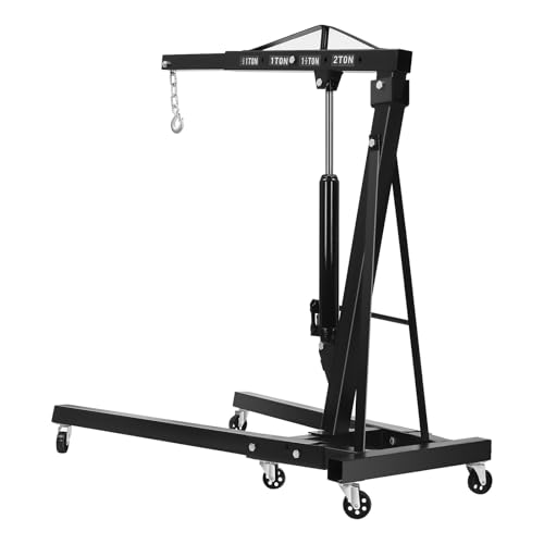 2 Ton Engine Hoist Foldable Cherry Picker Heavy Duty Engine Lift Hoist Foldable Hydraulic Shop Crane 6 Iron Caster Wheels 4400 lbs Capacity 4 Boom Positions Max Lift 6.89 ft for Garage Workshop