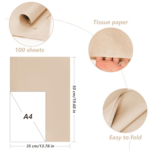 Image of Larcenciel 100 Sheets Kraft Brown Tissue Paper, Vintage Tan Gift Wrapping Tissue Paper for Gift Bags Packaging, Rustic Boho Art Tissue for Holiday Birthday Wedding DIY Project Crafts Decor, 20x14 Inch