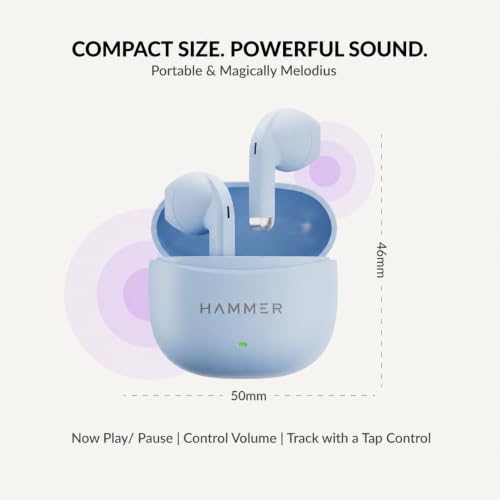 Image of HAMMER New Ultra pods 2026 TWS Wireless Bluetooth Earbuds with Inbuilt Mic, 100H Standby Time, 50H Playtime, USB Type-C, 13mm Dynamic Drivers, BT v6.0, IPX5 Water-Resistant Earphones (Blue)
