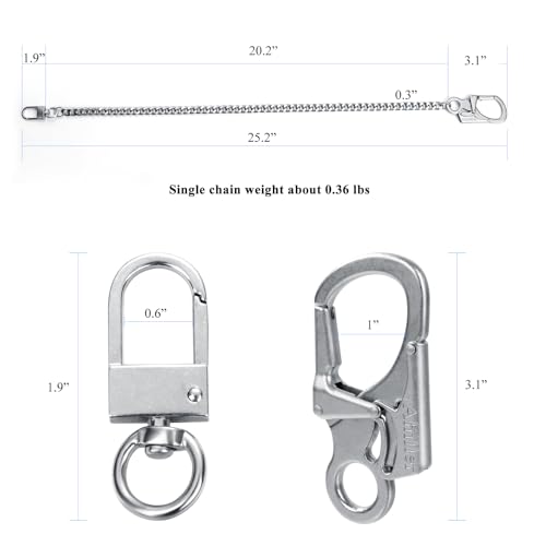 Ahiller Wallet Chain with Lock Clasps, Hip Hop Punk Gothic Pant Keychain, Heavy Men Biker Chain Suitable for Belt Loop, Purse, Silver, L