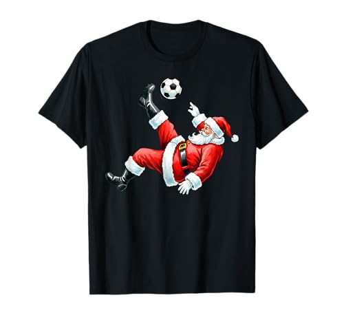Christmas soccer santa playing soccer ball xmas boys girl t-shirt