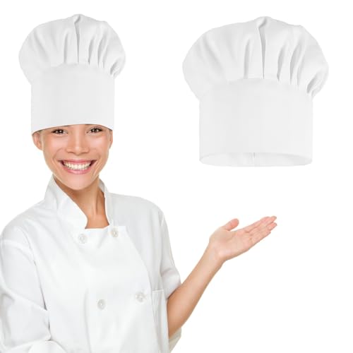 ZEYIYER Gorro de Cocinero Sombrero Gorros de 24 cm, Color Blanco, para Adultos, Unisex, Gorro de Cocinero, Gorro de Cocinero para Hombre, Ajustable, de Algodón