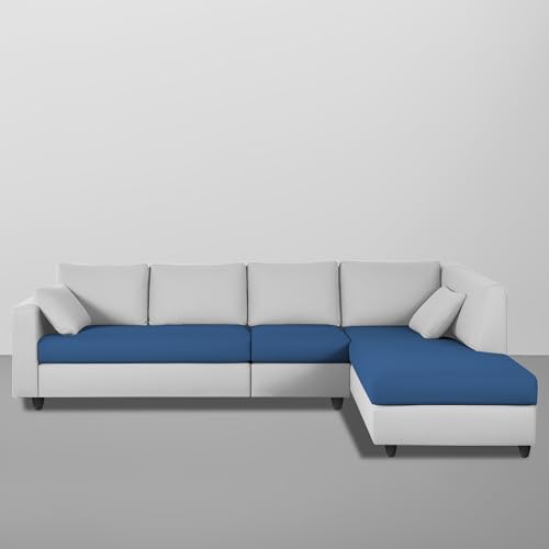 Image of Florian RHS 6 Seater L Shape Sofa Set for Living Room (Blue Grey Fabric) Premium Fabric Sofa