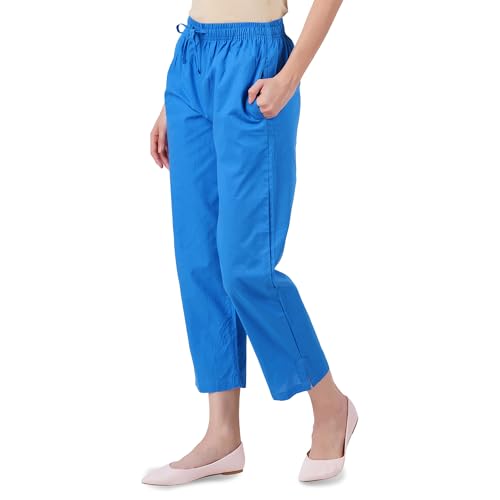 Image of Happy Bunny Parallel Pants for Women 100% Cotton Ankle Length Trousers Regular Fit with Elastic Drawstring Stylish & Pockets Casual Formal Wear for Office & Home