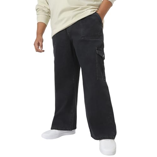 Image of Urbano Plus Men Mid Rise Loose Baggy Fit Cargo Jeans with 6 Pockets Non-Stretchable