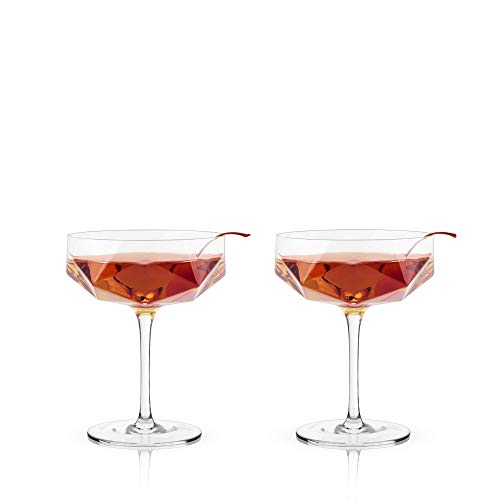 Viski Faceted Coupe Glasses Set Of 2, Champagn, Martini, Wine, Crystal Cocktail Glasses For Bar, Drinking Glass Set Of 2, 7Oz #TOP5