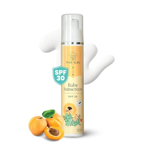 Image of Pure Aura Baby Sunscreen 50 gm | SPF 30 Kids Sunscreen | 100% Mineral & Ayurvedic | Chemical-Free | Outdoor Safe | Sensitive Skin Friendly | Doctors Recommended | 6M to 8 Yrs