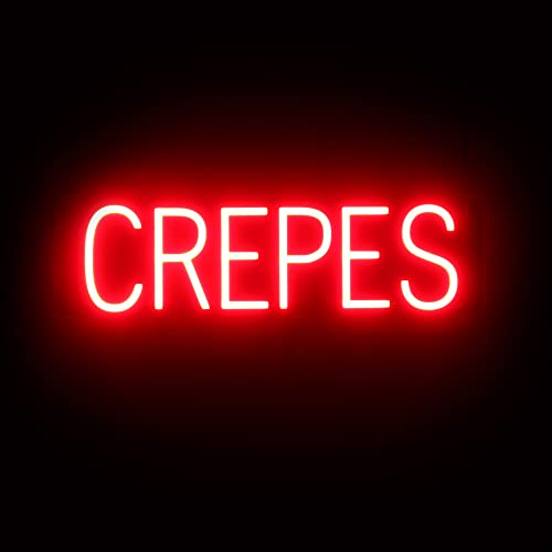 Image of SpellBrite LED Neon CREPES Sign for Business - Red, 23 inch x 6 inch | Ultra-Bright Click-Together Signage for Restaurants, with Visibility from 500 Feet - 8 Animations, 6 Brightness Settings
