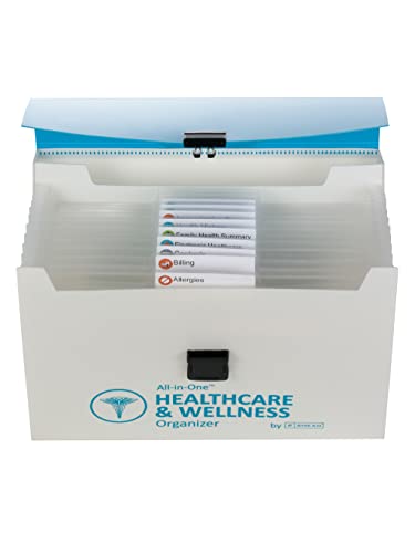 Smead All-in-One Healthcare & Wellness Organizer, 13 Pockets, Letter Size, Flap with Elastic Closure, White/Teal (92070)