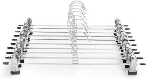 Red Dot Gift 10 Pack Pants Hangers 28.5cm Skirt with Adjustable Non-Slip Clips Pants Space Saving Metal Hangers for Coat Garment Jeans Hangers for Kids Adults.
