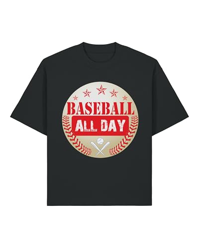 Baseball All Day Ball Graphic - Camiseta unisex de algodón pesado, color negro, Negro, XL Grande alto