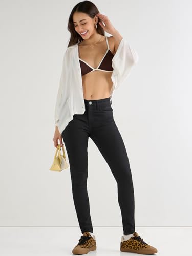 Image of Bewakoof Women's Poly Cotton Skinny Fit Jeans | Jeans for Woman Pants for Woman | Classic Denim Pants | Everyday Casual | Utility Streetwear | Lightweight & Flexible | Skinny Fit