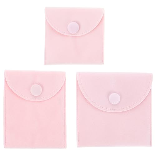 LOGOFUN 9pcs Flannel Jewelry Pouch Bags Flannel Jewelry Storage Bags with Snap Button Small Jewelry Packaging Bag for Necklaces Bracelet Rings - Pink