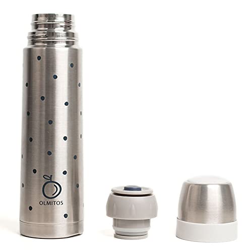 Olmitos Termo Para Liquidos Dots Gris De Olmitos- Apto Para Bebidas Calientes Y Frías- Cierre Hermético- Sistema De Apertura Presionando Un Botón, color Gris, 500 ml