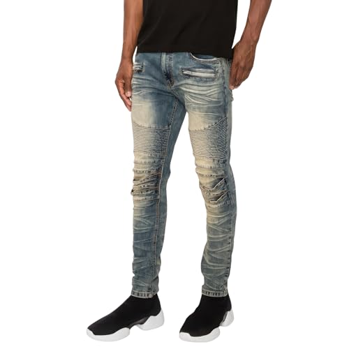 Men's Biker Denim Jeans, Sand Hill, Multiple Sizes, Cotton Spandex Blend, Skinny Fit, Creased Design4