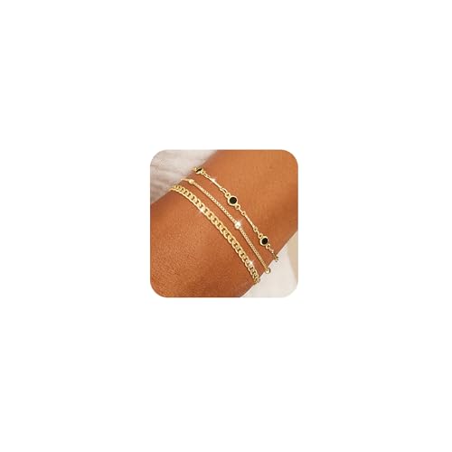 Gold Bracelets for Women Dainty 14K Gold Plated Stack Set Trendy Stackable Bracelets for Women Waterproof Adjustable Bracelet Stack Jewelry Birthday Gift