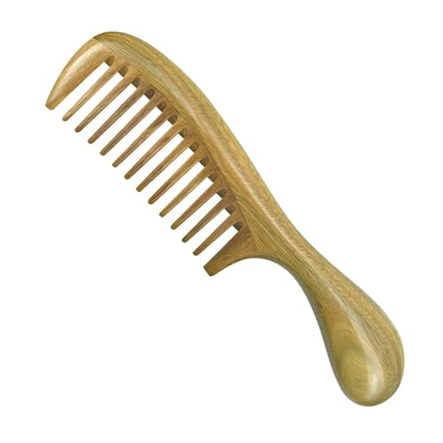 木製ヘアコーム 翡翠白檀コーム ラージ ミディアム 歯 太いハンドル ストレートヘアコーム グリーン白檀コーム クリエイティブギフト 男女兼用(1)