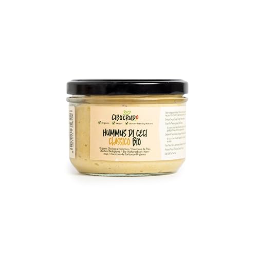 Hummus de Garbanzos Ecológicos - 220 gramos. A base de Garbanzos Semillas de Sésamo. Contiene Proteínas Fibras Vitaminas del Grupo B y Sales Minerales. Humus Índice Glucémico Bajo.