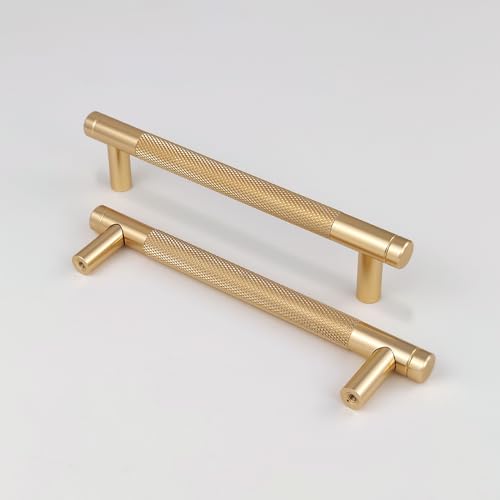 Pexintek 2 Pack Gold Modern Cabinet Handles 128mm Hole Centers Kitchen Bathroom Bedrooms Study Furniture Door Vintage Pulls with Screws for Cupboards Drawer Wardrobe Dresser (Gold)