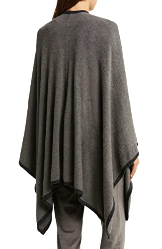 Barefoot Dreams CozyChic Lite Bordered Wrap, Long Fine Knit Open Front Cardigans, Lightweight Long Sleeve Winter Clothes, Cocoon Wrap Sweater, Mineral/Black, One Size3