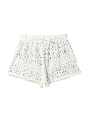 SOLY HUX Girl's Hollow Out Cover Up Shorts Tie Front Elastic Waist Crochet Sheer Beach Swimsuit