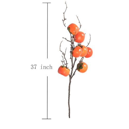 Lovmeety 4 Packs Artificial Persimmon Branches, Lifelike Simulation Fruits Orange Persimmon Stems Fake Persimmon Picks for Thanksgiving Harvest Home Office Decoration
