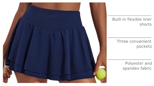 Image of PINSPARK Womens Tennis Skirt Pleated High Waisted Golf Skort with 3 Pockets