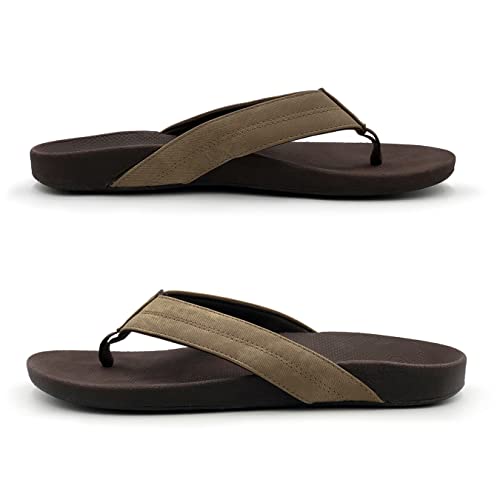Snapper Orthotic Flip Flops for Men, Stylish & Comfortable Orthopedic Sandals with Biomechanical Arch Support Durable Canvas Khaki Colored Strap3